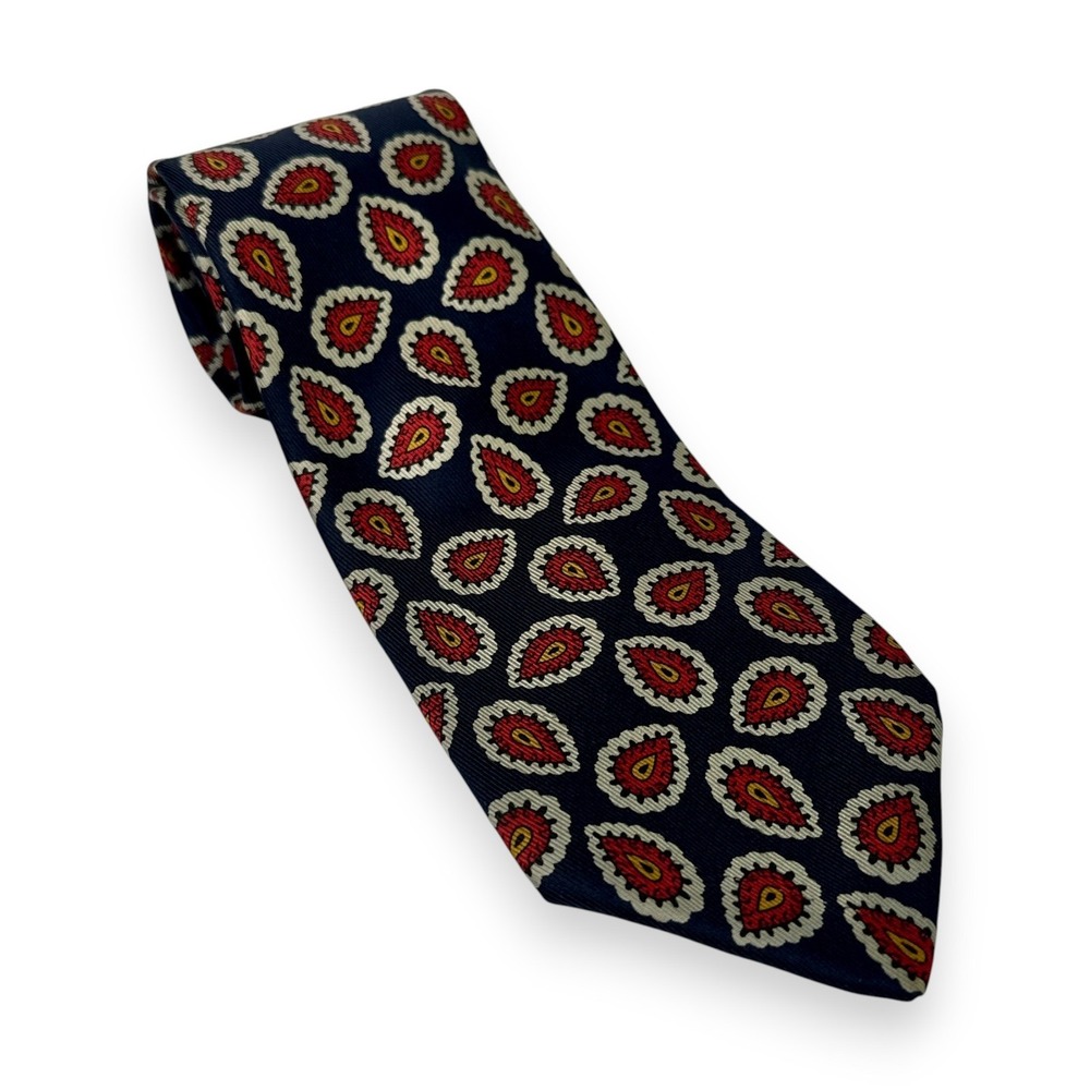 VTG Robert Talbott Mens Silk Tie 60 x 3.5 Paisley Studio Claymore Shop Navy Red - Picture 4 of 7